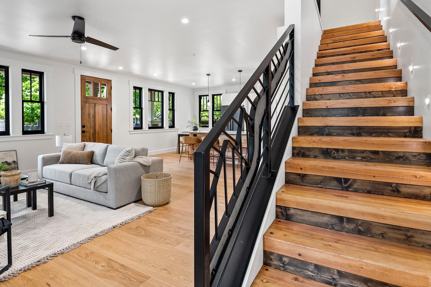 modern hardwood stairs in remodeled home located in Bend, Oregon designed by Oregon's best design and architectural firm Full Circle Design and ArchitectureHistoric home in downtown Bend, Oregon designed by Full Circle Design to be energy efficient and green with healthy architecture