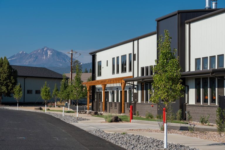 Exterior of modern commercial building designed by Bend Architects