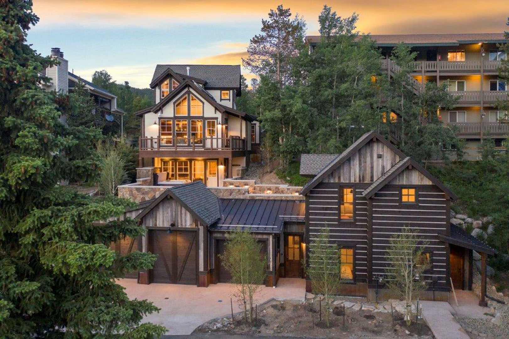 Exterior view of designed luxury home with mountain views