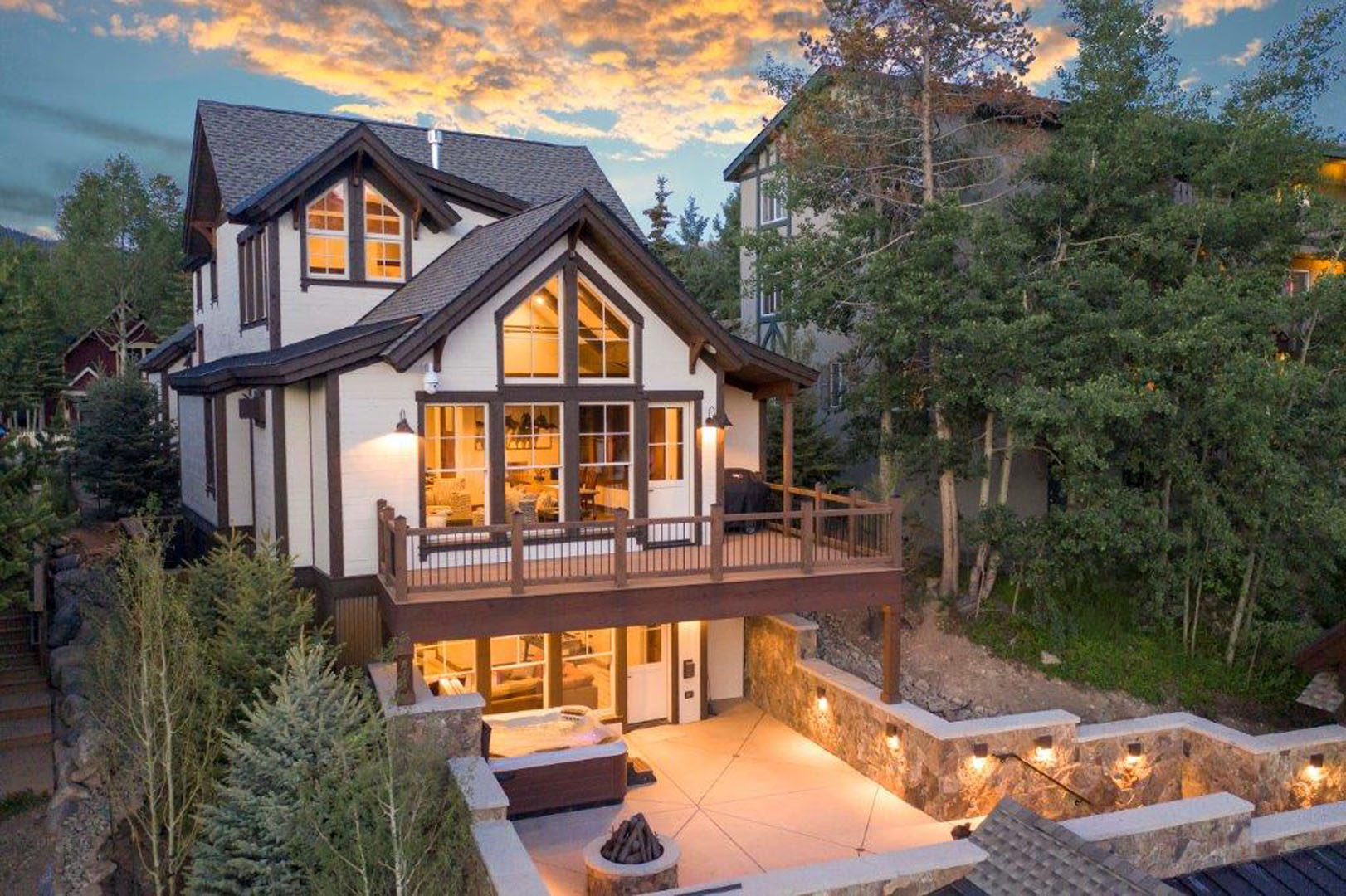 Exterior view of designed luxury home with mountain views