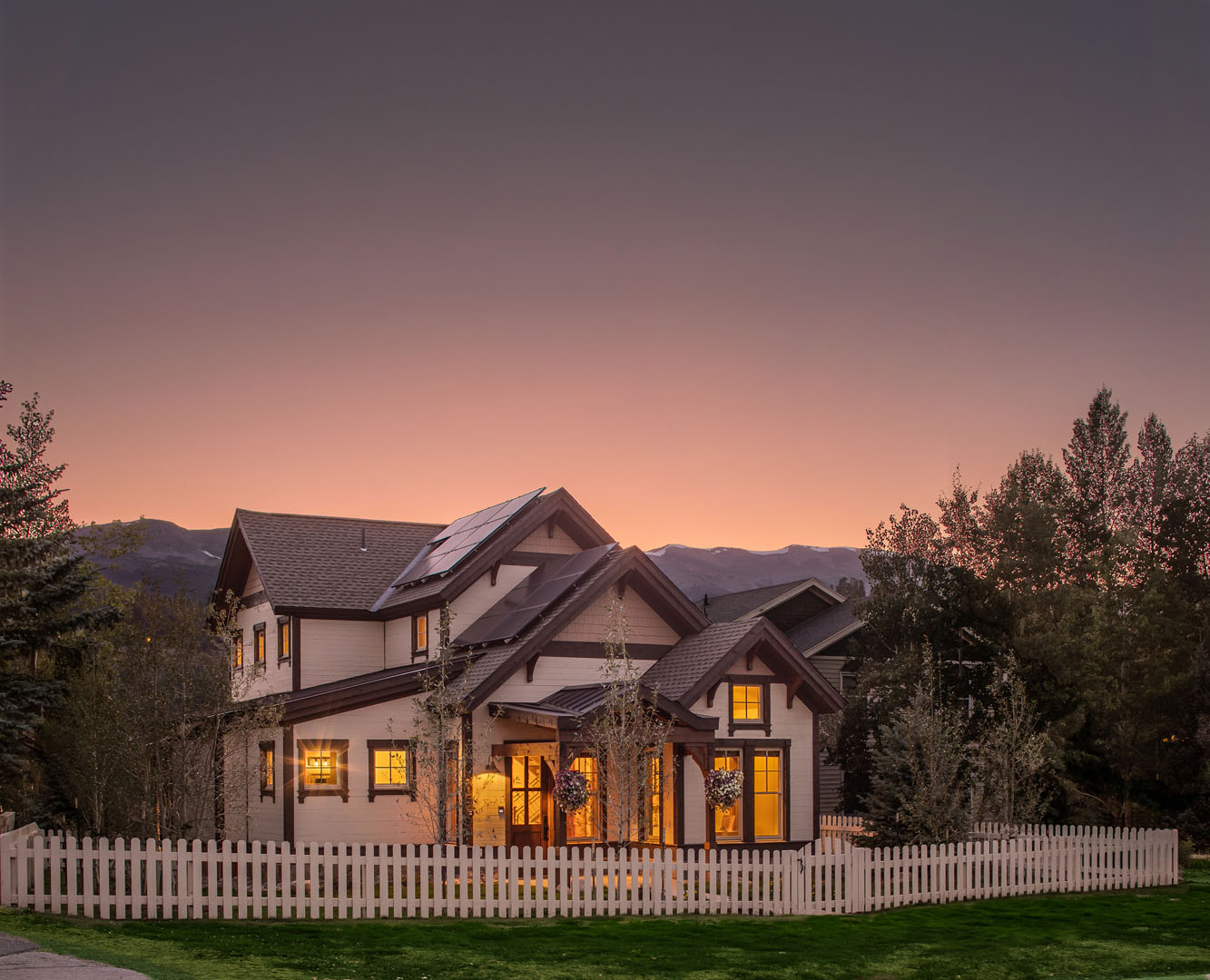 Exterior view of designed luxury home with mountain views