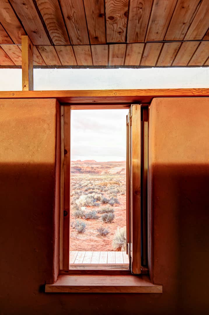 Interior view looking out into the desert from the building project