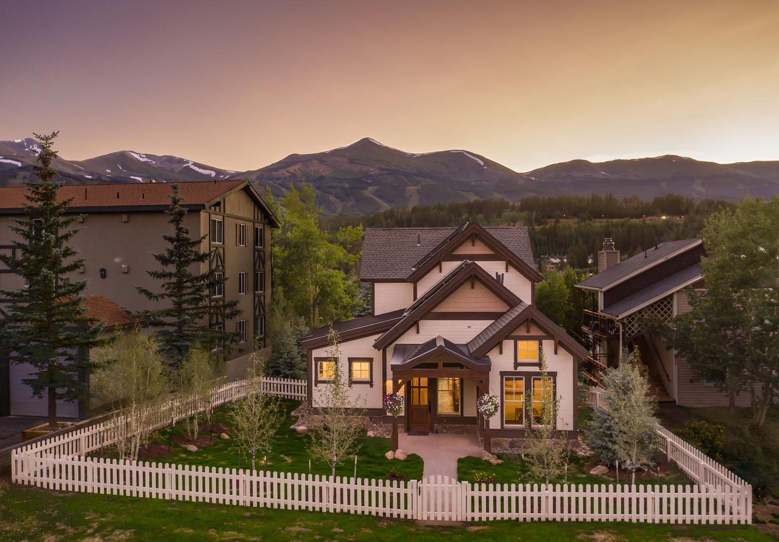 Exterior view of designed luxury home with mountain views