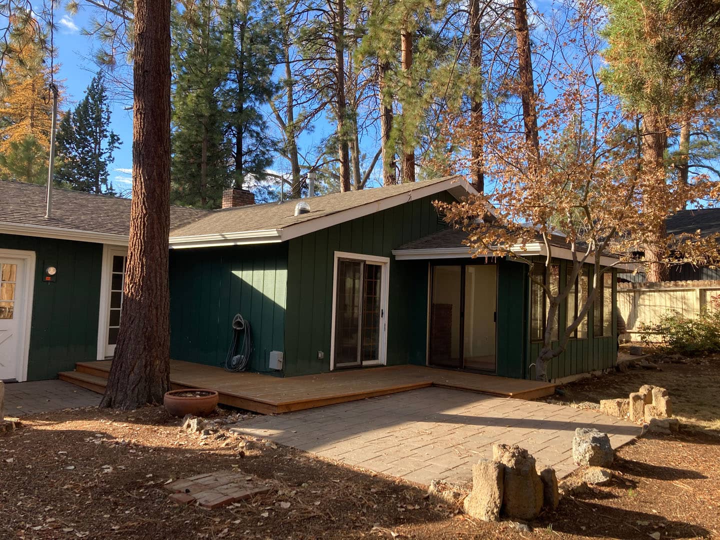 Porch view of completed design and remodeled residential home in Central Oregon.