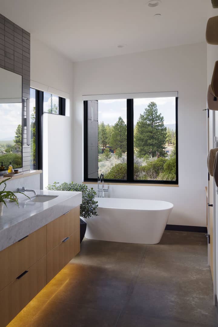 Bathroom view with vanity and bathtub