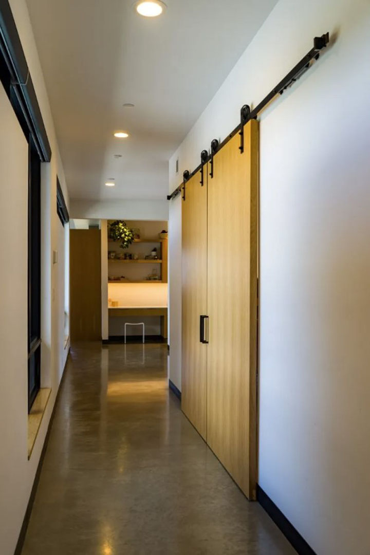 Long hallway in modern farm house